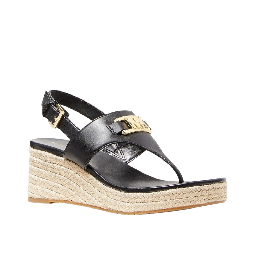 Michael Kors Camila Logo Canvas/Leather Wedge Sandal Black 6/6.5/7/7.5/9/10 Nib - Picture 1 of 3
